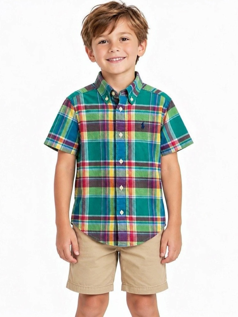 Polo Ralph Lauren Boys Plaid Cotton Short-Sleeve Shirt Size 7